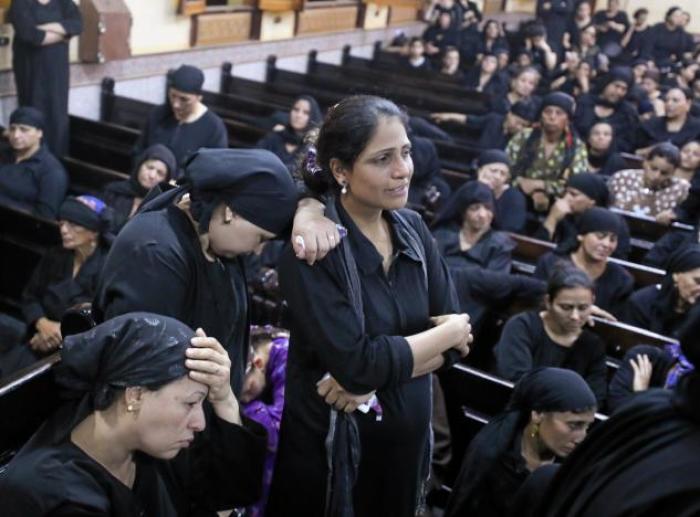 Mourners react at the Sacred Family Church for the funeral of Coptic Christians who were killed on Friday in Minya, Egypt, May 26, 2017.