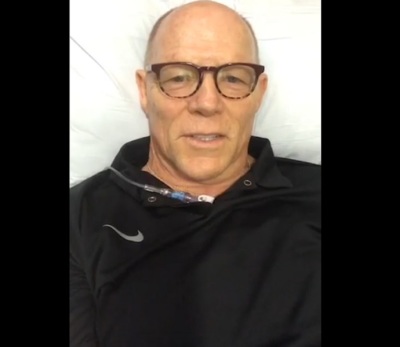 Hank Hanegraaff suffered a bad reaction in a round of chemo therapy in this video still posted on May 30, 2017.