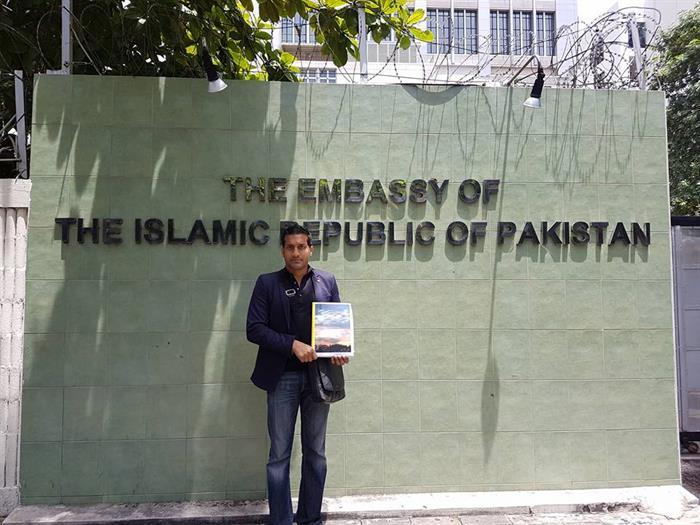 British Pakistani Christian Association Chairman Wilson Chowdhry poses for a picture outside of the Embassy for the Islamic Republic of Pakistan in Bangkok, Thailand.