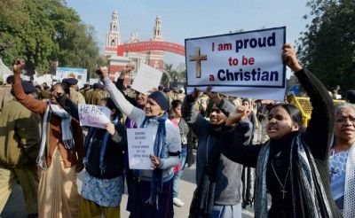 Christians protest for their rights in India.