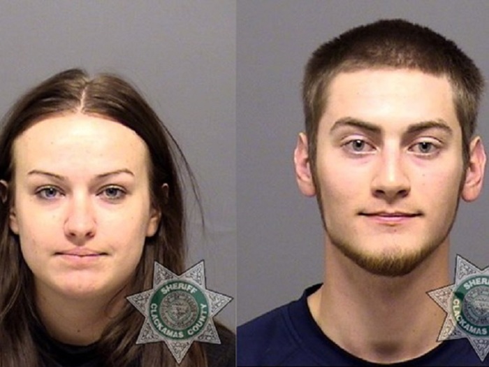 Sarah Mitchell, 24, and Travis Mitchell, 21, were arrested Monday and booked into the Clackamas County Jail in Oregon.