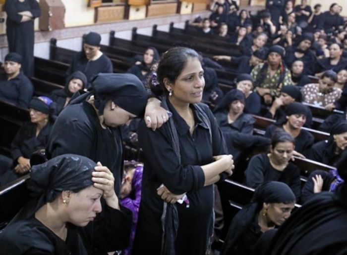 Mourners gathered at the Sacred Family Church for the funeral of Coptic Christians who were killed in Minya, Egypt, on May 26, 2017.