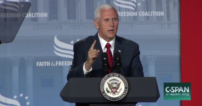 Credit : Vice President Mike Pence speaking at the Faith and Freedom Coalition's 'Road to Majority' conference, Washington, D.C., June 10, 2017.
