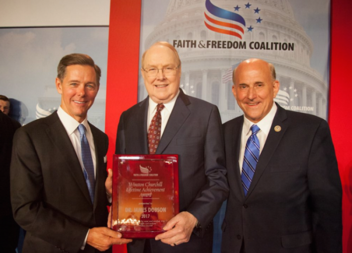 James Dobson receives the Winston Churchill Lifetime Achievement Award at the Faith & Freedom Coalition's Patriot's Gala on Saturday, June 10, 2017.
