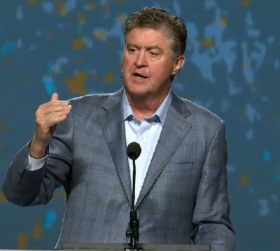 Steve Gaines, lead pastor of Bellevue Baptist Church of Memphis, Tennessee and president of the Southern Baptist Convention, giving the president's address at the SBC annual meeting in Phoenix, Arizona, on Tuesday, June 13, 2017.