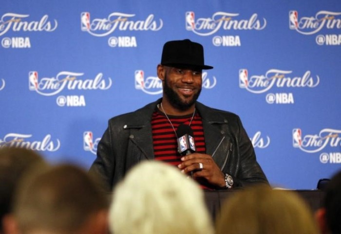 Cleveland Cavaliers forward LeBron James at a press conference after game five of the 2017 NBA Finals against the Golden State Warriors at Oracle Arena, June 12, 2017.