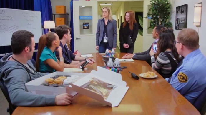 Head talent booker Staci Cole (Ali Wentworth) introduces the team to Julianne Moore on the next episode of Pop TV's workplace comedy series 'Nightcap.'