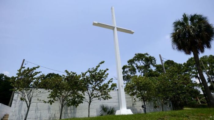 The historic 34-foot cross stands in Bayview Park in Pensacola, Florida.
