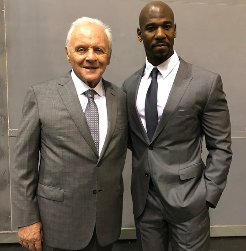 (L-R) Academy Award winner Anthony Hopkins and budding actor Remi Adeleke star in "Transformers: The Last Knight" which premiered in the United States on June 20, 2017.