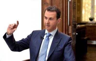Syria's President Bashar al-Assad speaks during an interview with Croatian newspaper Vecernji List in Damascus, Syria, in this handout picture provided by SANA on April 6, 2017.