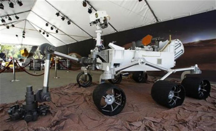 A full scale model of the Mars Science Laboratory's (MSL) Curiosity rover is pictured at NASA's Jet Propulsion Lab.