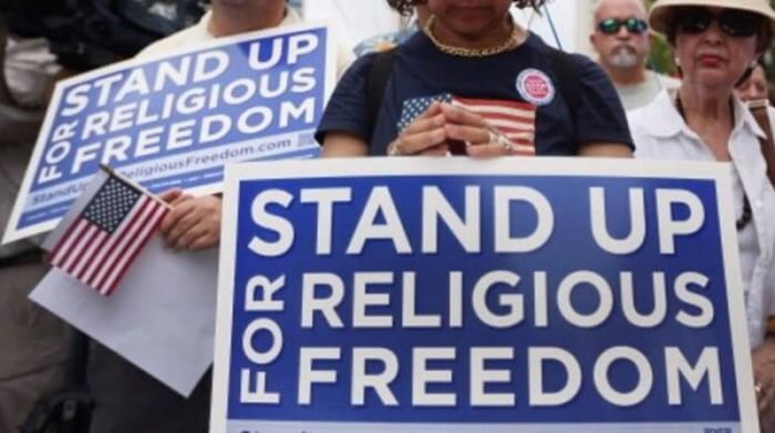 Christians hold a Stand Up for Religious Freedom rally in Miami, Florida.