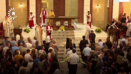 Christians worship at the Church of St. Petrous and Pols in Ankawa, Iraq on June 29, 2017.