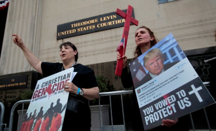 Chaldean Christians protesting at the Theodore Levin U.S. Courthouse, Detroit, in June 2017.