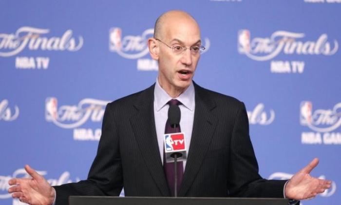 NBA Commissioner Adam Silver speaks at a press conference before Game 2 of the NBA Finals basketball series between the San Antonio Spurs and the Miami Heat in San Antonio, Texas, June 8, 2014.