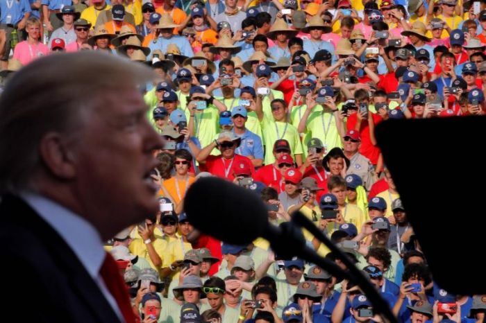U.S. President Donald Trump waves after delivering remarks at the 2017 National Scout Jamboree in Summit Bechtel National Scout Reserve, West Virginia, U.S., July 24, 2017.