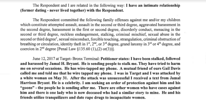 Jennifer Wright is accusing Pastor Jamal Bryant of stalking in this court document filed in Bronx, New York, June 15, 2017.