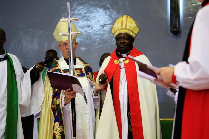 Archbishop of Canterbury Justin Welby introduces the new Primate of Sudan, the Most Revd Ezekiel Kumir Kondo during the inauguration of the 39th Province of the Anglican Communion, in Khartoum, Sudan July 30, 2017.