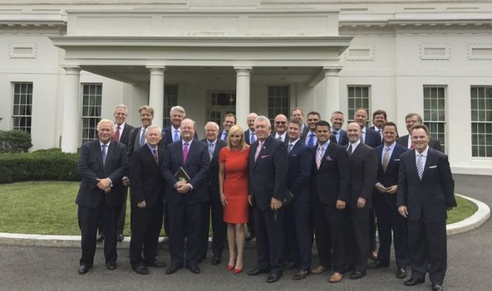 Faith leaders pose for a picture outside of the White House on July 27, 2017 after they met with White House officials. The photo was posted to Twitter by Tennessee Pastor Jordan Easily.