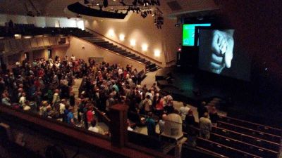 People at West End Assembly of God in Richmond, Virginia watch Willow Creek Community Church's Global Leadership Summit on Thursday, August 10, 2017.