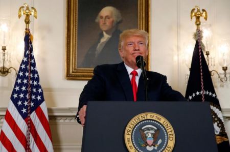 U.S. President Donald Trump pauses during a statement on the deadly protests in Charlottesville, at the White House in Washington, U.S., August 14, 2017.