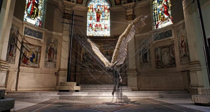 A statue of Lucifer (Morning Star) by Paul Fryer installed in the Holy Trinity Church, in Marylebone, Westminster, London, in 2008.