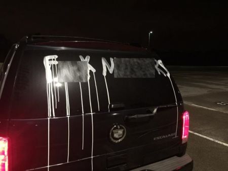 Pastor Jason Mitchell's vehicle was vandalized with a racial slur at the Collierville High School parking lot in Tennessee on Sunday August 20, 2017.