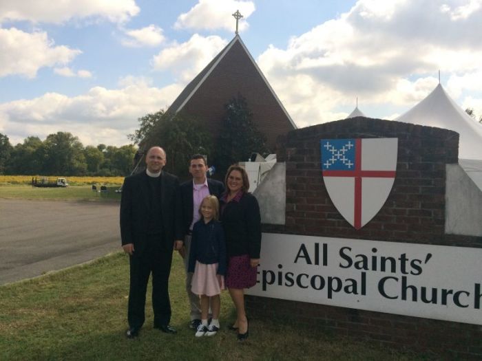 Michael, Aimee, Atticus and Hadley Spurlock pose outside of All Saints Episcopal Church, Smyrna, Tennessee, September 2016.
