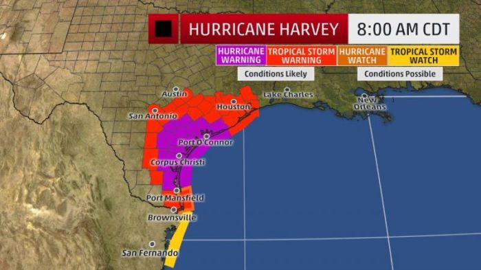 Hurricane Harvey map trajectory on August 25, 2017.