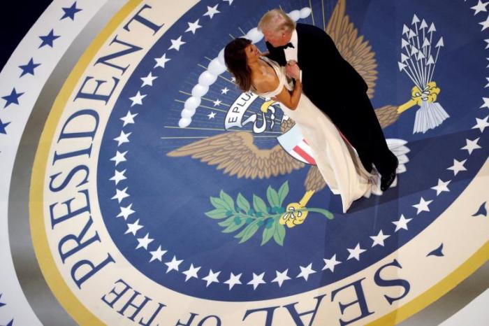 President Donald Trump and first lady Melania Trump attend the Commander in Chief/Salute to Armed Forces Ball in honor of his inauguration in Washington, January 21, 2017.