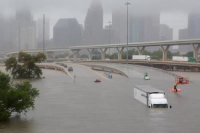 Interstate highway 45 is submerged from the effects of Hurricane Harvey seen during widespread flooding in Houston, Texas, U.S. August 27, 2017.