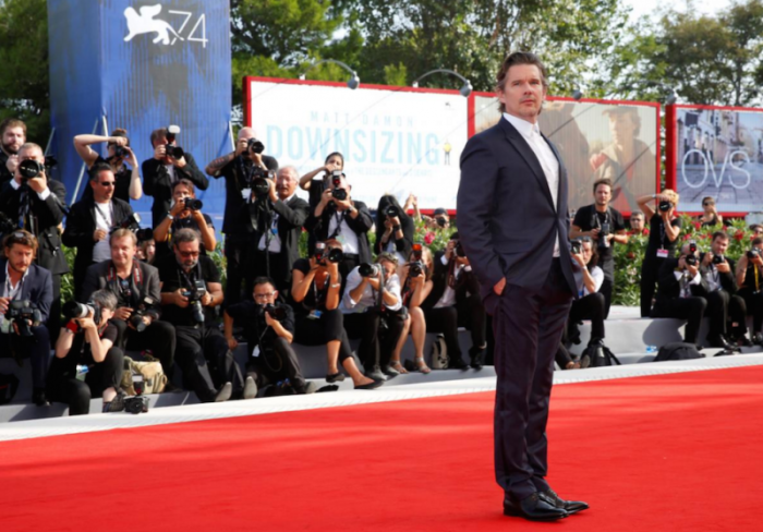Actor Ethan Hawke poses during a red carpet event for the movie 'First reformed' at the 74th Venice Film Festival in Venice, Italy August 31, 2017.