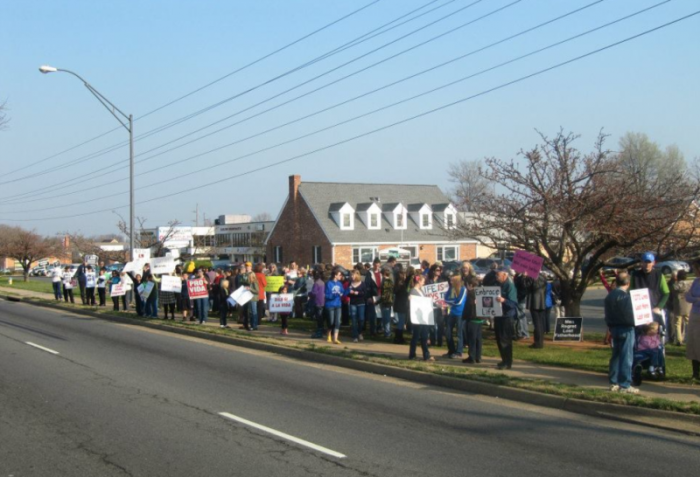 A 2012 pro-life protest outside of the Amethyst Health Center for Women in Manassas, Virginia. The abortion clinic closed in 2015.