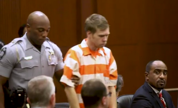 Matthew James Phelps, 29, (in prison garb) makes his first court appearance in North Carolina after being charged with first-degree murder in the death of his wife, Lauren Ashley-Nicole Phelps, on September 5, 2017.