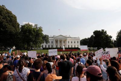 Protestors gather outside the White House to protest President Donald Trump's plan to repeal DACA in Washington, D.C. on September 5, 2017.