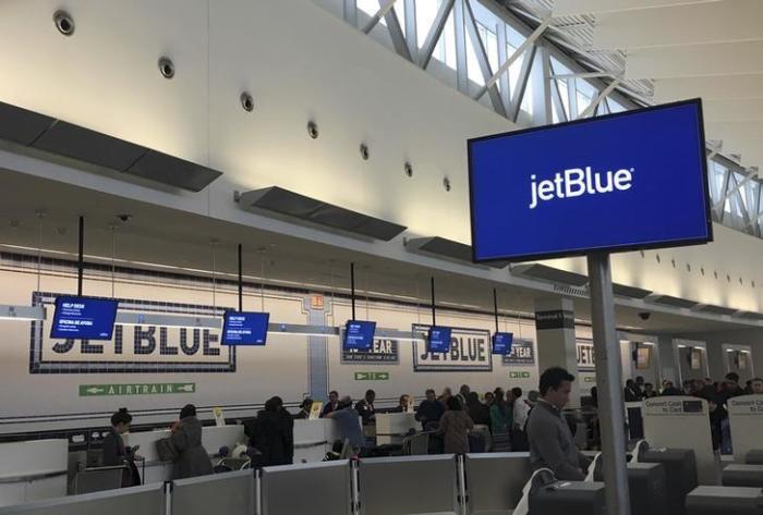 The check-in area of JetBlue Airways is seen at John F. Kennedy Airport in the Queens borough of New York January 14, 2016.