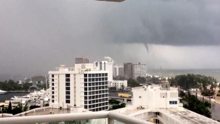 A tornado is seen from Fort Lauderdale beach, Florida, U.S., September 9, 2017, in this still image taken from a video obtained from social media.