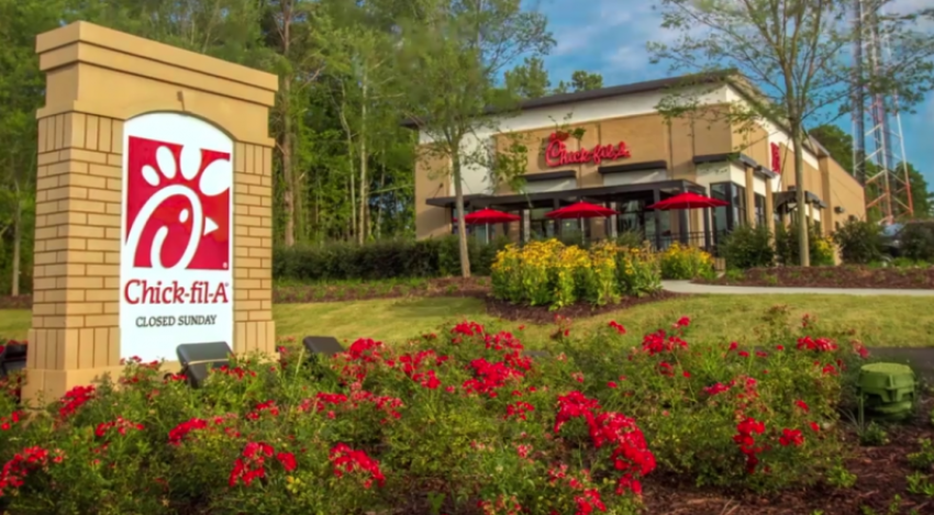 A Chick-fil-A restaurant proudly displays the companies 