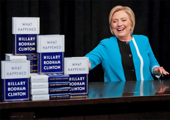 Former Secretary of State Hillary Clinton attends a signing of her new book at Barnes & Noble bookstore in Manhattan.