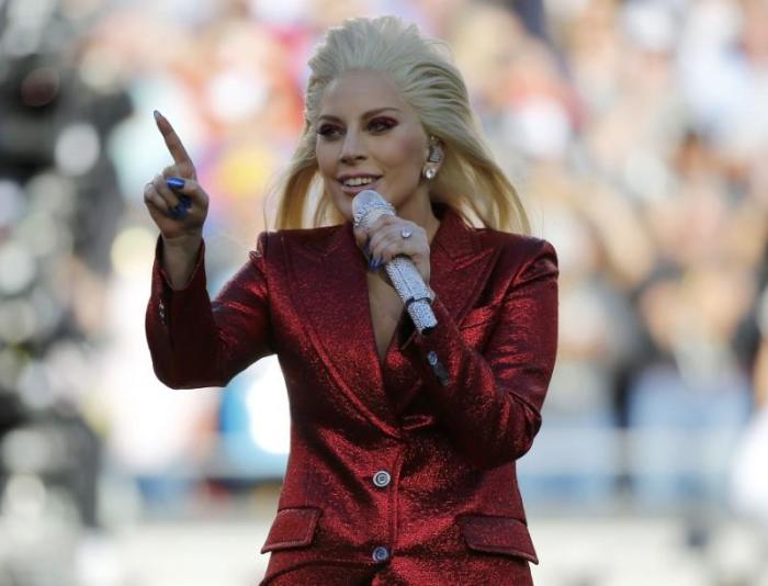Lady Gaga sings the U.S. National Anthem before the start of the NFL's Super Bowl 50 between the Carolina Panthers and the Denver Broncos in Santa Clara, California February 7, 2016.