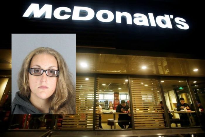 Sarah Lockner, 25 (inset). Customers eat dinner at a McDonald's store in Beijing, China January 9, 2017.