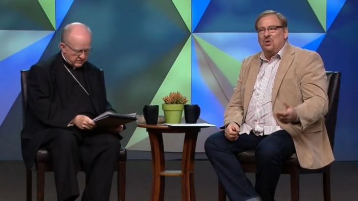 Bishop Kevin Vann (L) of Orange County, California, and Pastor Rick Warren in a video published April 4, 2014.