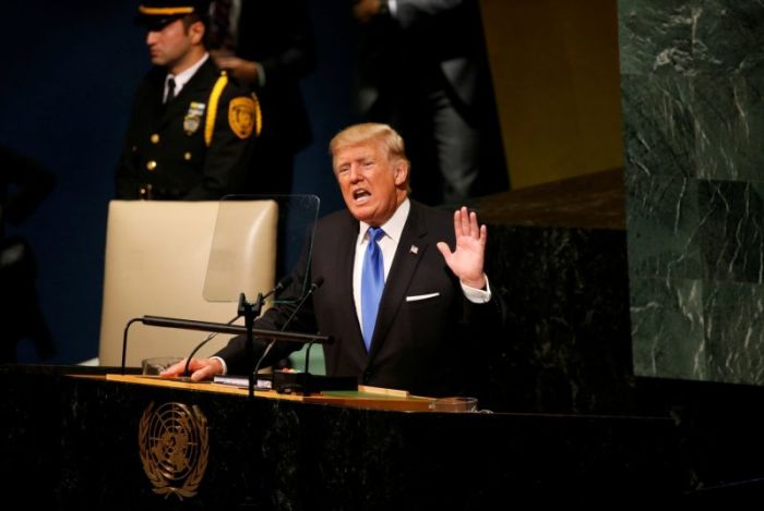 U.S. President Donald Trump delivers his address to the United Nations General Assembly in New York, U.S., September 19, 2017.