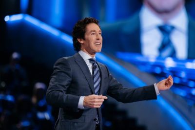 Joel Osteen preaches at Lakewood Church in Houston, Texas in April 2017.