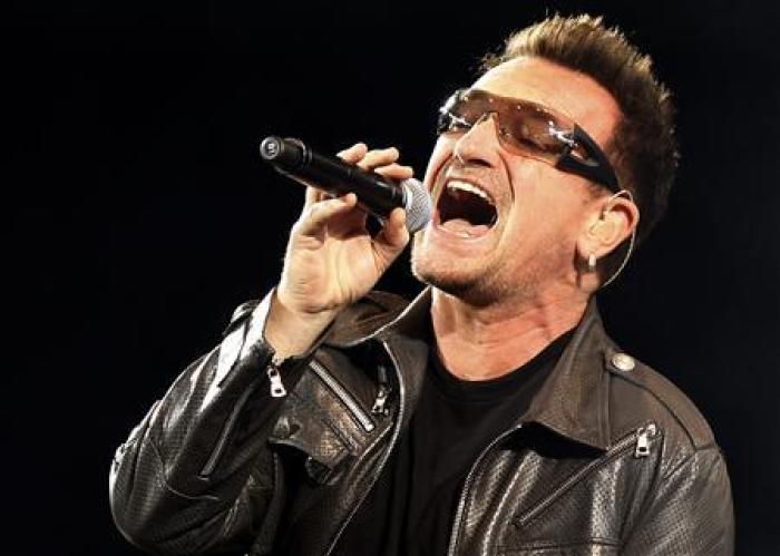 Lead singer Bono of Irish rock band U2 performs a concert at the Olympic stadium in Turin, northern Italy, August 6, 2010.