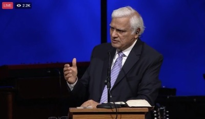 Ravi Zacharias speaks at Nabeel Qureshi's funeral in at Houston's First Baptist Church in Houston, Texas, on September 21, 2017.