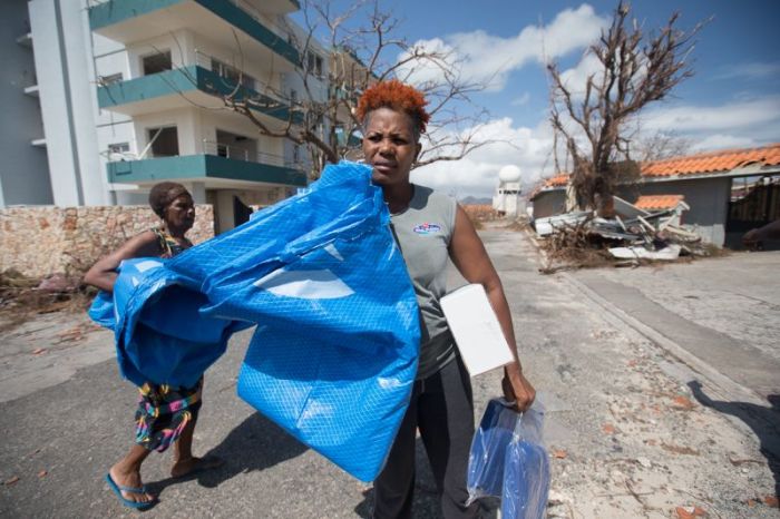 Emergency supplies are distributed in St. Maarten, after being airlifted from North Carolina by Samaritan's Purse. The organization's DC-8 cargo plane carried enough materials — including hygiene items, blankets and rolls of heavy-duty plastic sheeting for emergency shelter — to help more than 4,000 families.