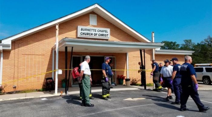 The scene where people were injured when gunfire erupted at the Burnette Chapel Church of Christ, in Nashville, Tennessee, U.S., September 24, 2017.