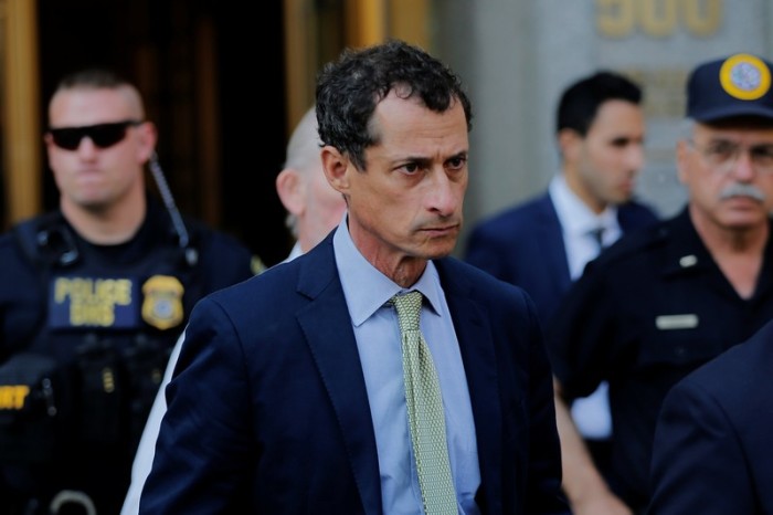 Former Rep. Anthony Weiner, D-N.Y., departs U.S. Federal Court following his sentencing after pleading guilty to one count of sending obscene messages to a minor, in New York, September 25, 2017.