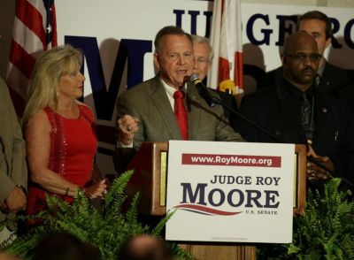 Republican candidate Roy Moore makes his victory speech after defeating incumbent Luther Strange to his supporters at the RSA Activity center in Montgomery, Alabama, U.S. September 26, 2017, during the runoff election for the Republican nomination for Alabama's U.S. Senate seat vacated by Attorney General Jeff Sessions.